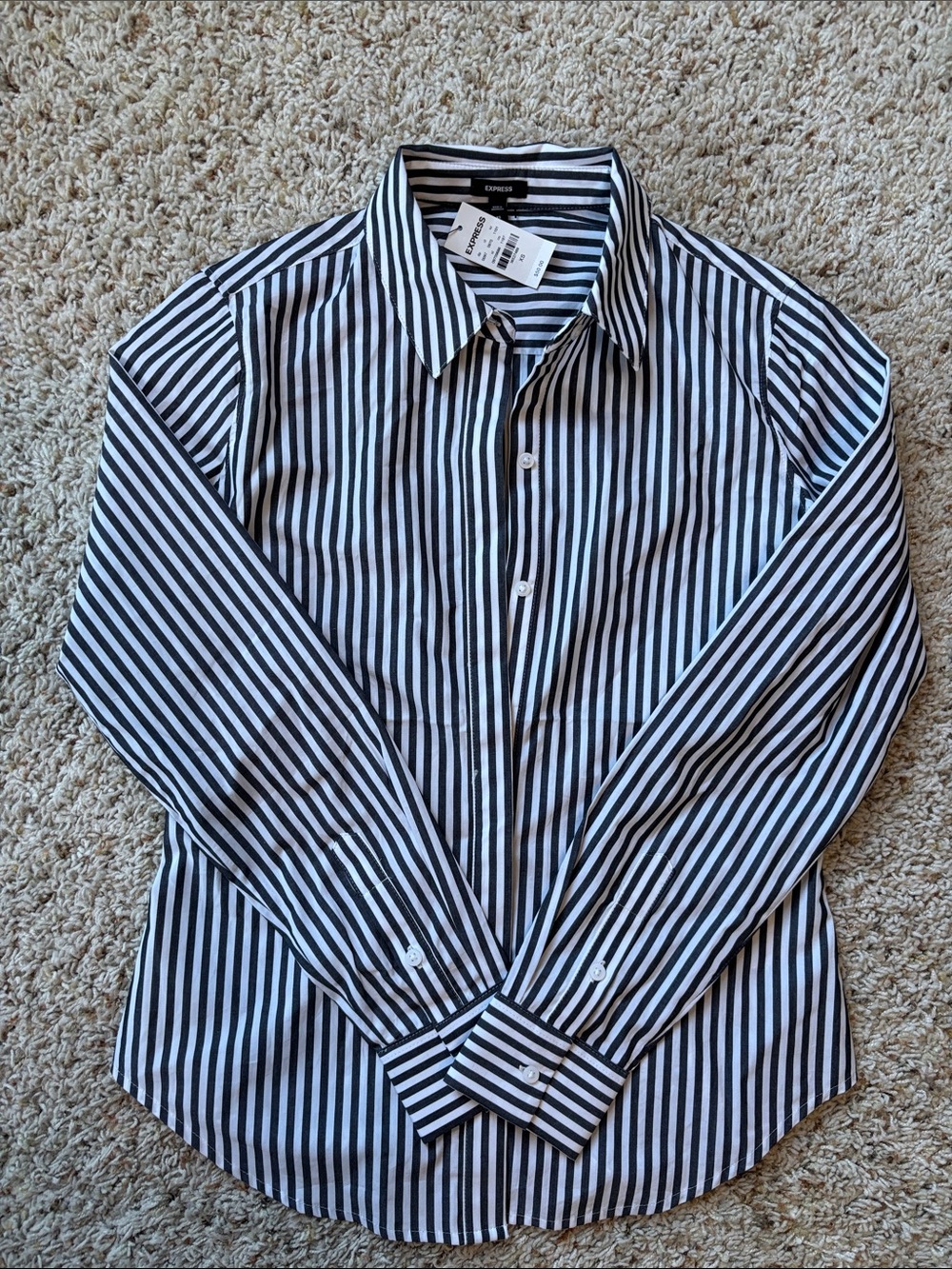 Express Black and White Vertical Stripe Dress Shirt